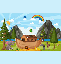 Noahs Ark With Wild Animals In Nature Scene