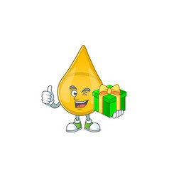 Smiley Gold Hair Serum Cartoon Holding A Gift Box