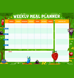 Weekly Meal Planner With Cartoon Berries On Yoga