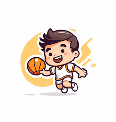 Boy Playing Basketball Cartoon Cute Little