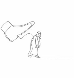 Single One Line Drawing Sad Arabian Businessman