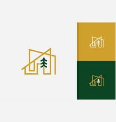 House With Pine Tree Logo Design Template