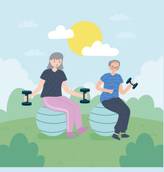 Old Couple Doing Exercise