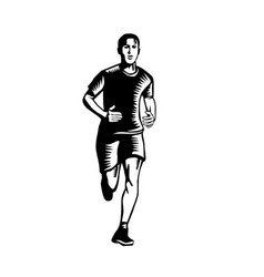 Marathon Runner Woodcut Black And White