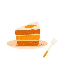 Slice Of Carrot Cake On Plate And Fork Pastry