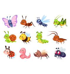 Cute Insects Bugs Creatures Bee And Ladybug Worm