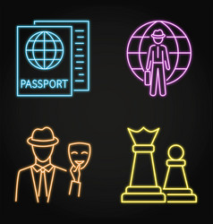 Diplomacy And Spy Agent Neon Icon Set