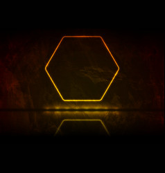 Neon Orange Glowing Hexagon Frame Grunge