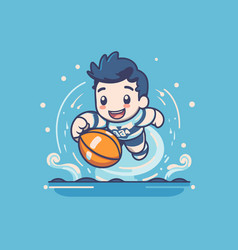 Cute Boy Playing With Ball On The Water