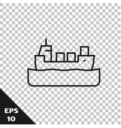 Black Line Oil Tanker Ship Icon Isolated