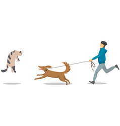 Pet Owner Walking With Dog Outdoor Guy With Puppy