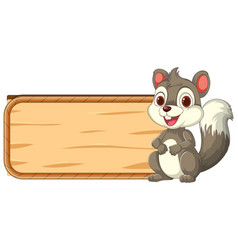 Cartoon Squirrel Beside An Empty Wooden Sign