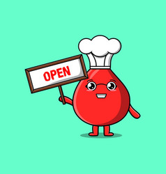 Cute Cartoon Blood Drop Holding Open Sign Board