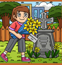 Memorial Day Child Offering Flowers Colored