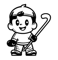 Cartoon Hockey Player Holding Stick Mascot