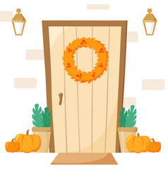 Front Door With Autumn Decoration Entrance