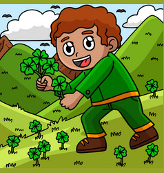 St Patricks Child Picking Shamrock Colored