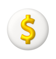 Golden Metal Dollar Sign On White Button 3d