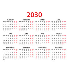 Calendar 2030 Year