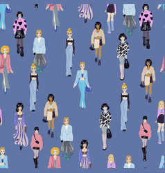 Seamless Pattern Women In Trendy Clothes Fashion