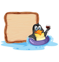 Cartoon Penguin In Pool Floatie Holding Wine Glass