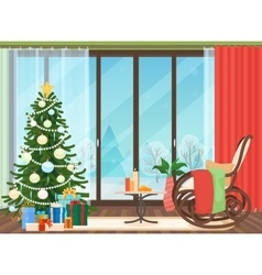 Christmas Livingroom Flat Interior With Rocking