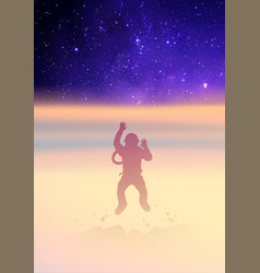 Lonely Astronaut Cosmonaut In Fog Waves Man