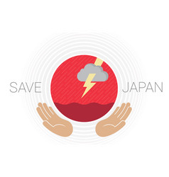 Save Japan Flag With Two Hands Supporting Red Sun