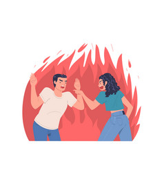 Angry Man And Woman With Furious Face In Flame