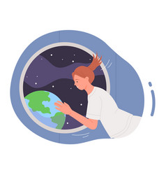 Girl Looking At Earth From Spacecraft