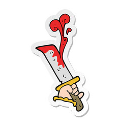 Sticker Of A Cartoon Hand With Bloody Dagger