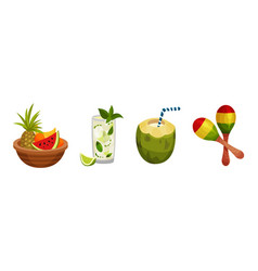 Cuba Symbols With Juicy Fruits Cocktail And