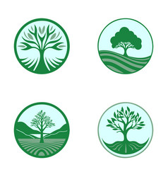 Big Tree Logo Set Flat Simple Green Shapes