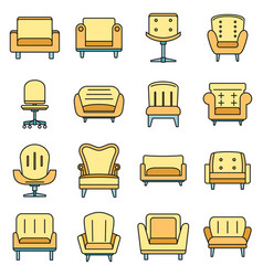 Soft Armchair Icons Set Color