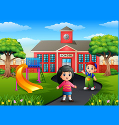 Cartoon Two Kids Going To School