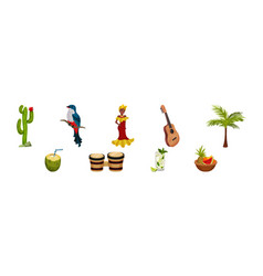 Cuba Symbols With Guitar Palm Tree Woman In