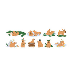 Cute Capybaras Set Funny Amusing Capibara