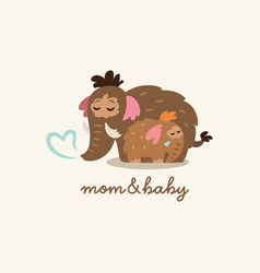 Mother Mammoth With Baby Cartoon Logotype