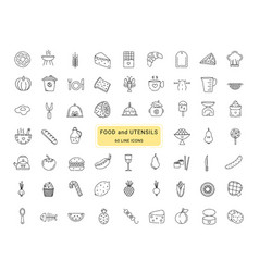 Food And Utensils 60 Line Icons