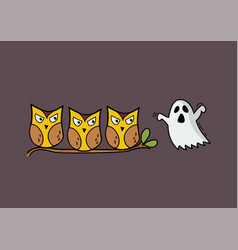 Group Of Owls Looking At Ghost Doodle Style