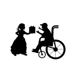 Silhouettes Boy In Wheelchair Girl Gives Him