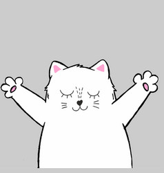 Cute Cartoon Hand Drawn White Cat With Open Arms