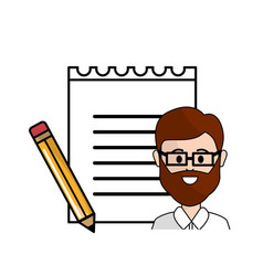 Teacher With Glasses Notebook Papper And Pencils