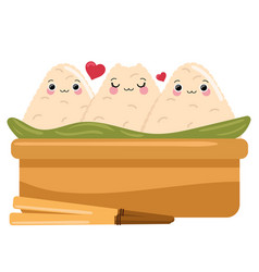 Cute Zongzi On Bamboo Plate