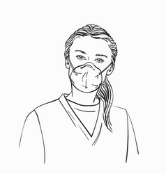 Sketch Woman Wearing Medical Face Mask Hand