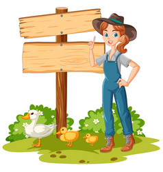 Cartoon Farmer Standing Next To A Sign With Ducks