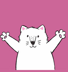 Cute Cartoon Hand Drawn White Cat With Open Arms