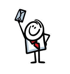 Happy Little Stick Figure Man In Office Suit Gives