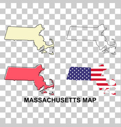 Set Of Massachusetts Map United States America