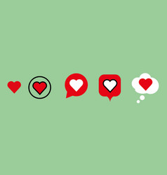 Set Red Heart On The Green Background